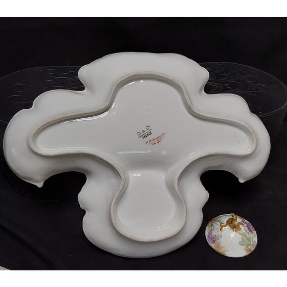 D& C Limoges Delinieves & Cie French Dresser Tray Purple Pansies porcelain Gold - Picture 6 of 8